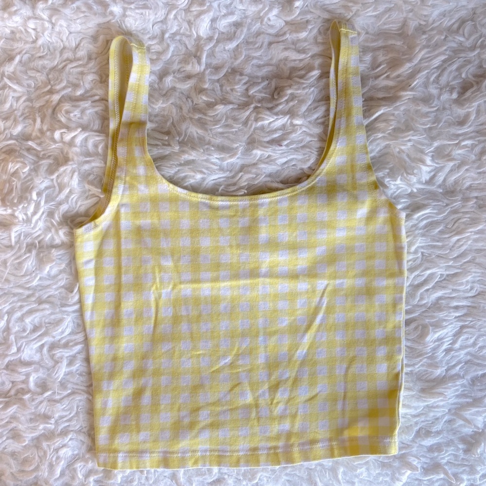 Forever 21 Pastel Yellow Gingham Crop Tank